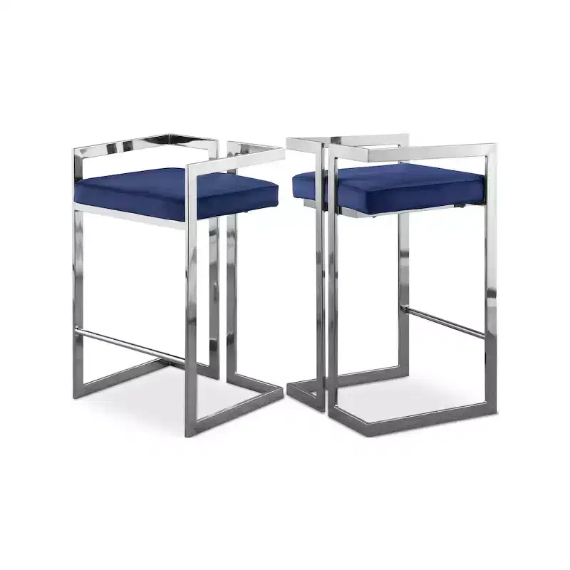 Meridian Furniture,Ezra Navy Velvet Stool, Set of 2