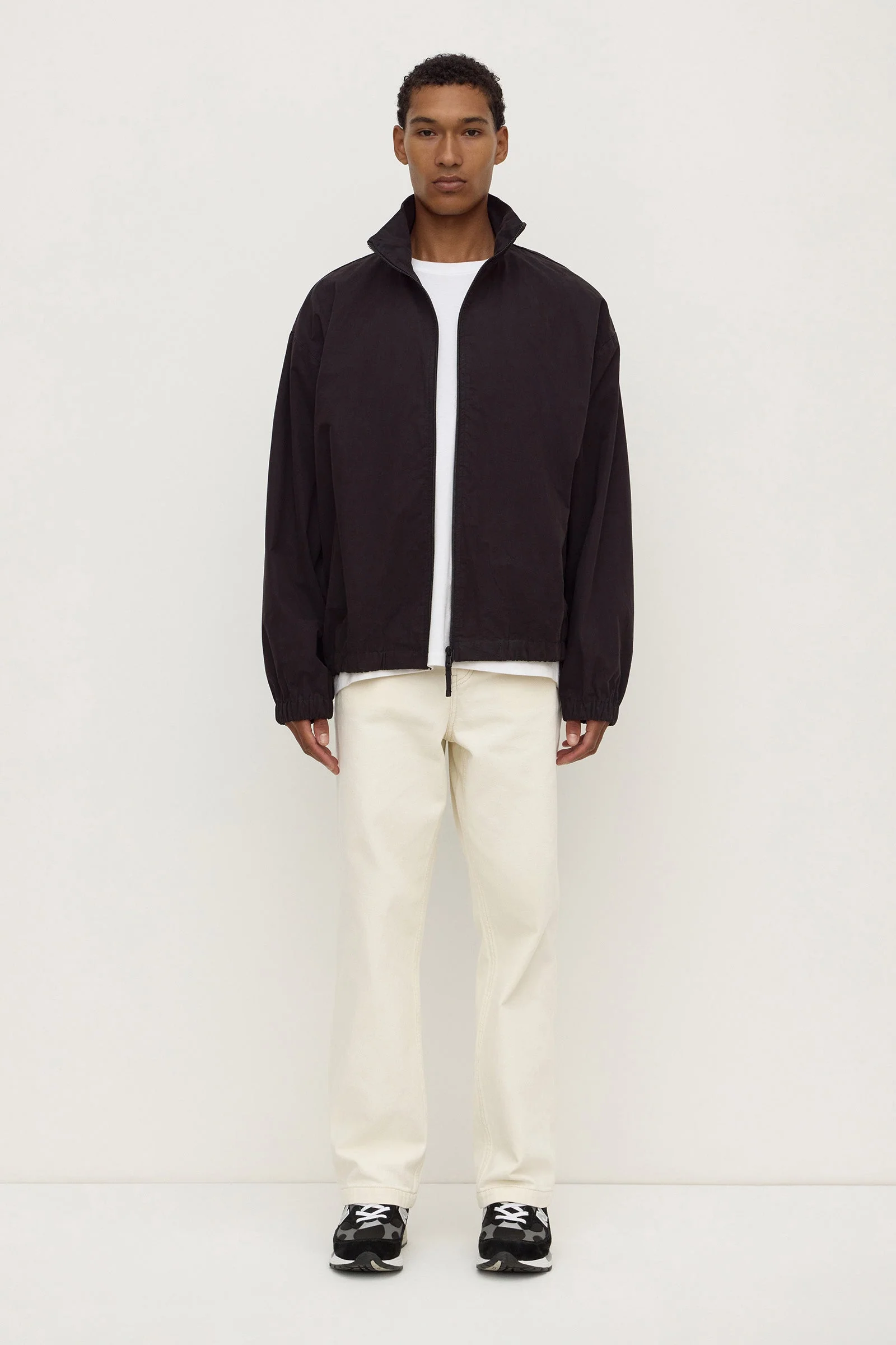 Black Cotton Stand Collar Jacket