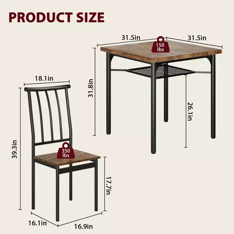 5 Piece Dining Table Set for 4 with Storage Rack, Metal and Wood Rectangular Dining Room Table Set for Kitchen, Dining Room, Dinette,Rustic Brown