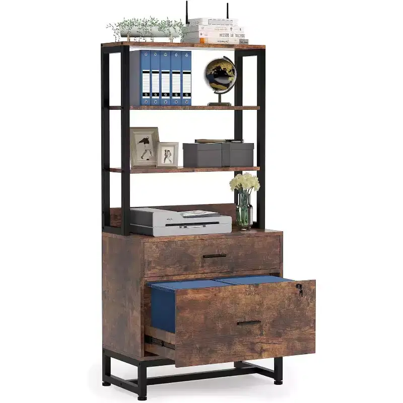 2 Drawers Vertical File Cabinet, Filing Cabinet Printer Stand with Open Storage Shelves