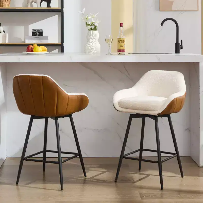3 Soft Pack BY-Iron Frame Double Layer Soft Pack with Armrest Swivel Bar Stool - Modern Kitchen Counter Stool, Comfortable, Durable, Stylish