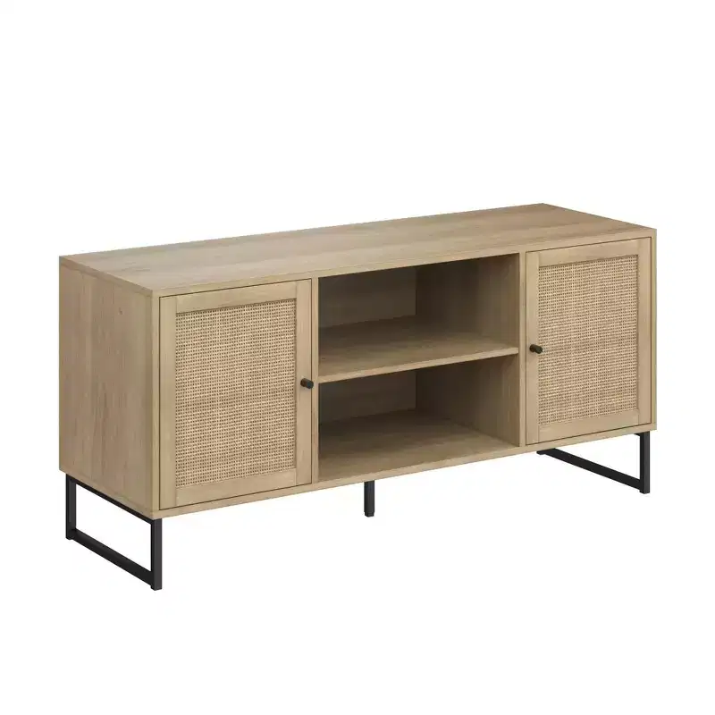 Nathan James Set of 2 Mina Rattan Tv Cabinet For Tvs Up To 50" Oak