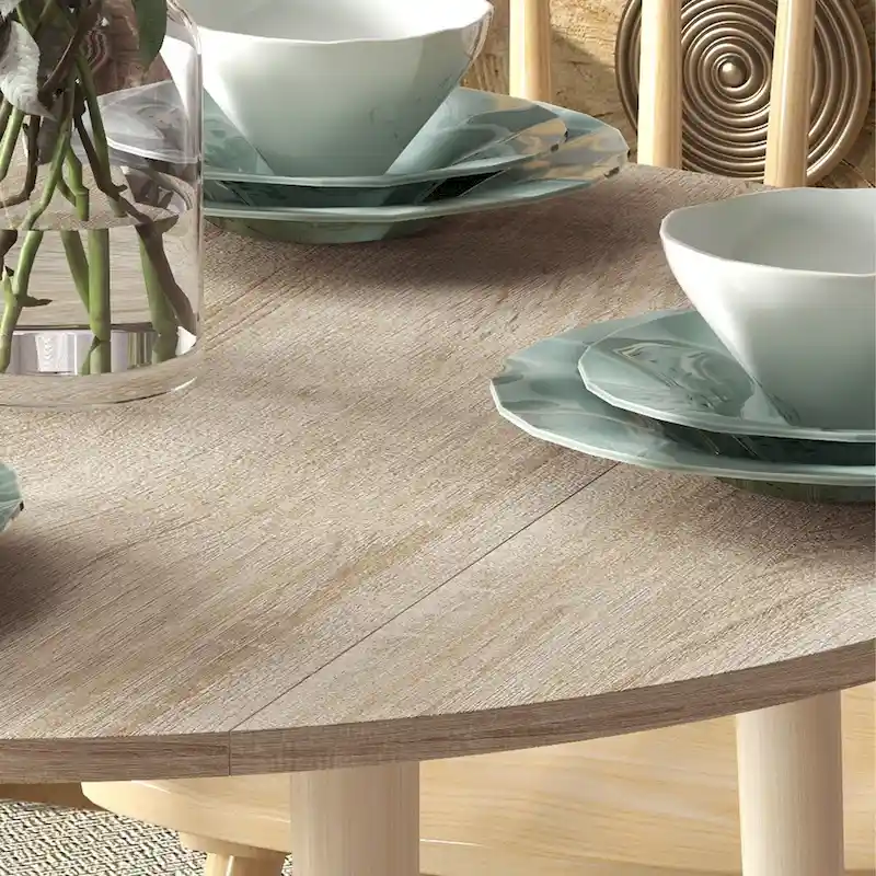 35in Round Folding Dining Table, Collapsible Drop Leaf, Solid Wood Legs, Space-Saving Small Kitchen
