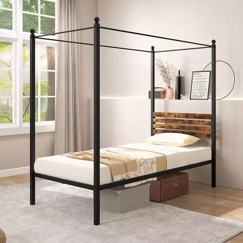 Costway Twin/Full/Queen Size 4-Post Canopy Bed Frame Rustproof Metal Noise-free with Foot Pads