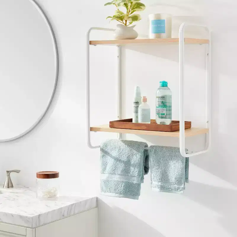 Wood Wall Shelf White Metal - #8482;