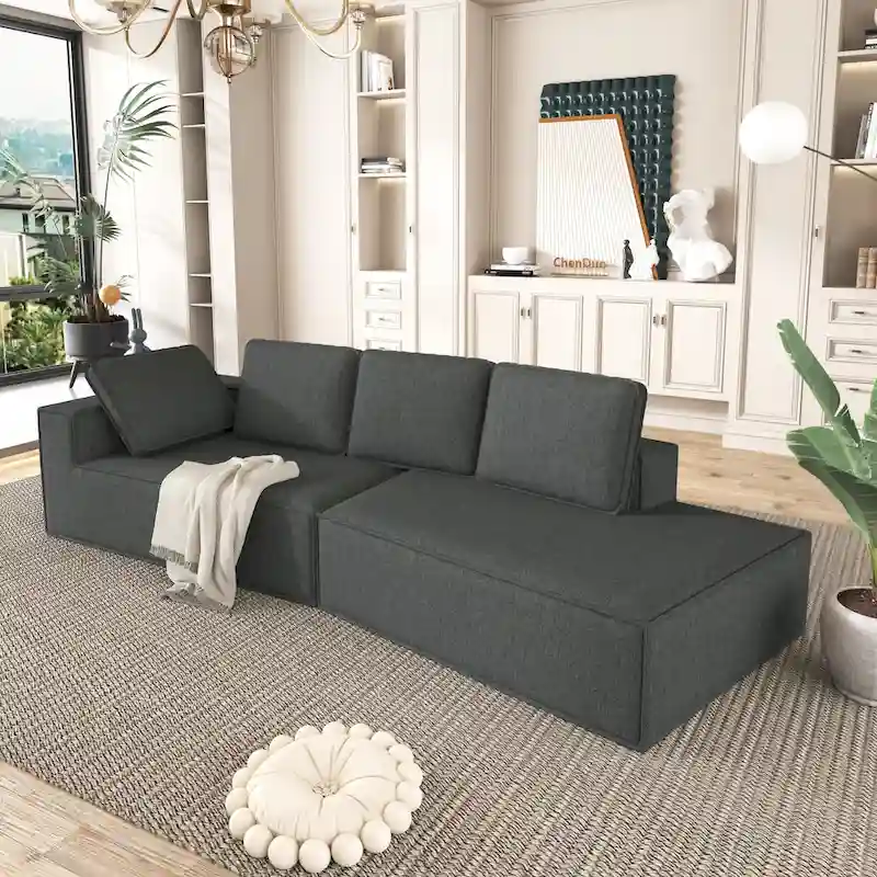 Grey 125  Modern 4-Seat Chaise Lounge Sofa for Living Room Relaxation, Indoor Sleeper