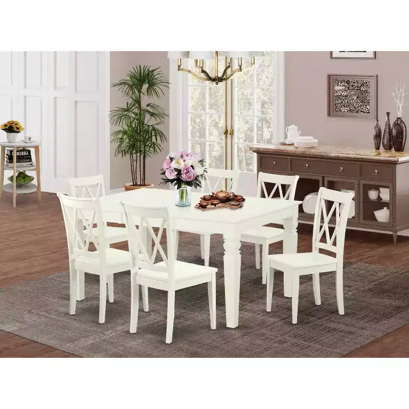 Rectangular Dining Table Set 7Pc - 42x60 Inch Table with 6 Double X Back Chairs - Kitchen Dining Room Set