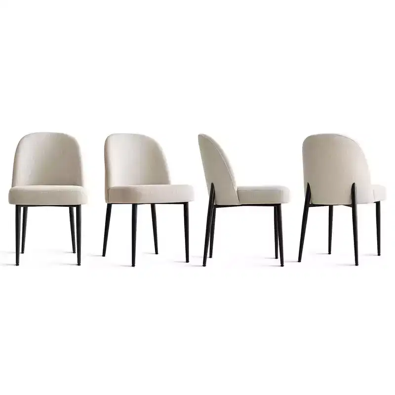 Armless Upholstered Dining Chairs Set of 4, Linen Blend Fabric Side Chairs with Metal Legs, Modern Kitchen Dining Room Chairs - Panipeachy