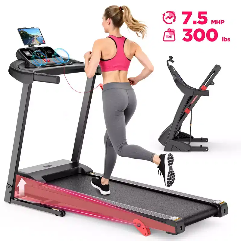 3HP Folding Treadmill for Home, 300 Lbs Capacity, 9 Adjustable Incline, 64 Programs, Bluetooth, APP Control, Compact Walking Running Machine