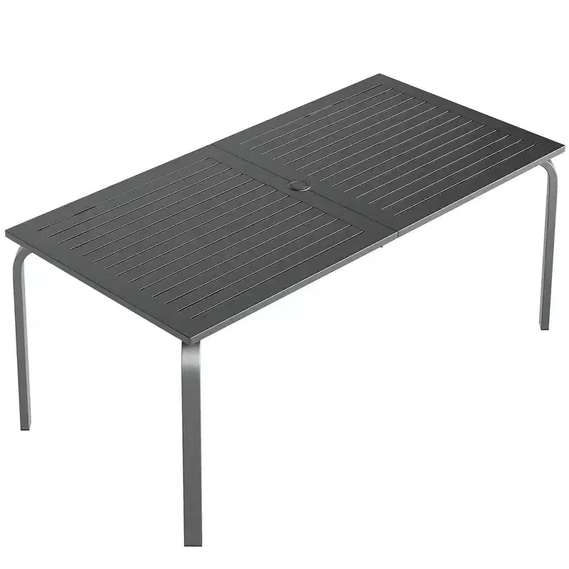 71 Aluminum Patio Dining Table, Outdoor Aluminum Patio Table, Slatted Top & Umbrella Hole, All-Weather Black for Backyard, Garden, Lawn