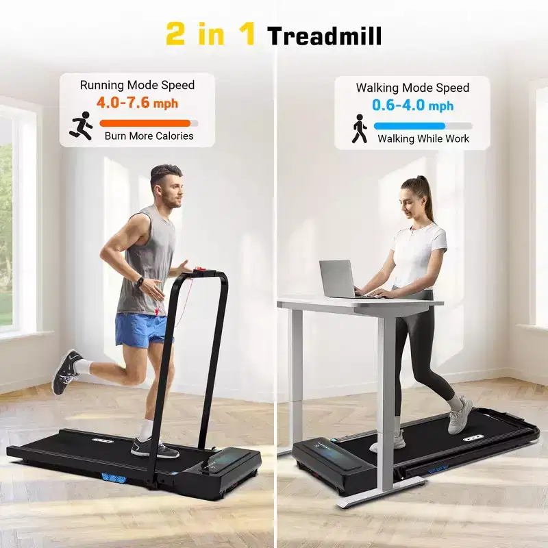 REDLIRO 2 in 1 Under Desk Folding Treadmills Walking Running Machine 7.6MPH for Home Office Black