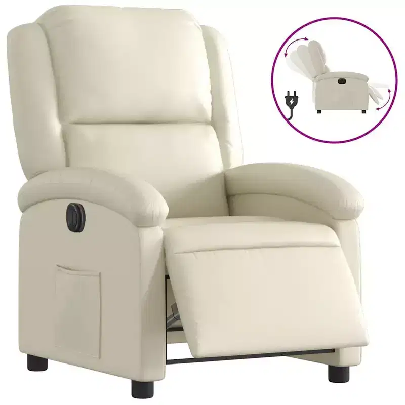 Cream Faux Leather Electric Recliner Chair, Single Seat