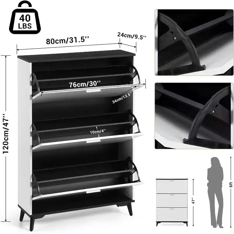 Entryway Shoe Cabinet with 3 Flip Drawers, Freestanding Narrow Shoe Organizer, Holds 18 Pairs