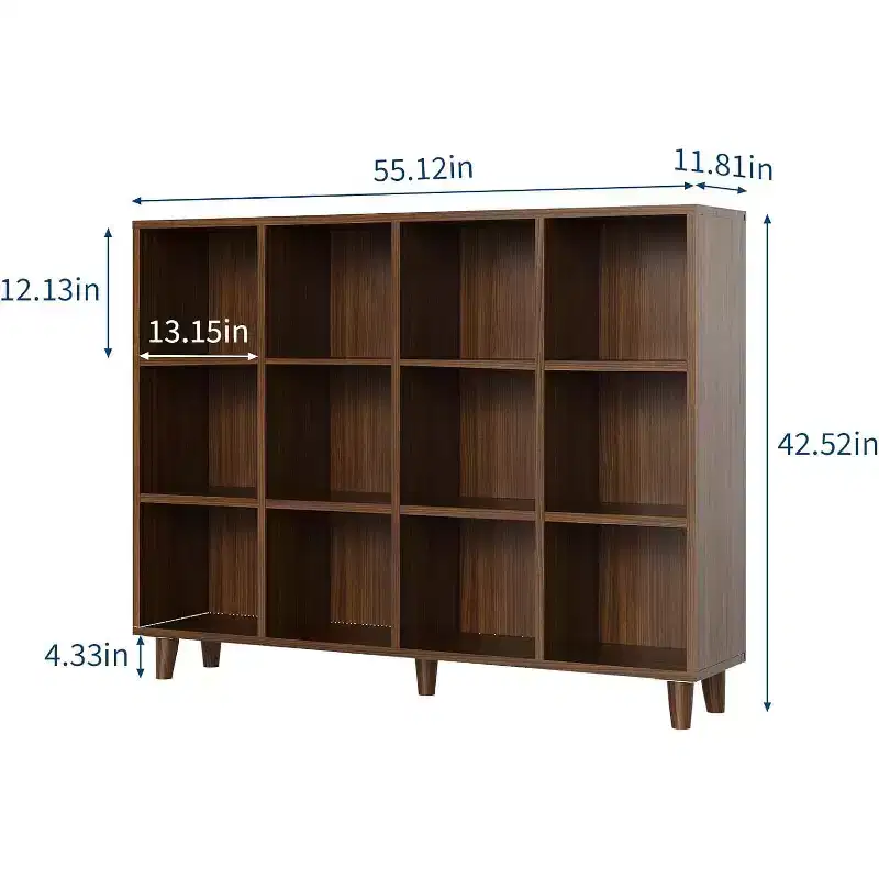 Freestanding Open Cube Bookshelf with Leg Base & Anti-Tip Kit, Modern Display Shelf