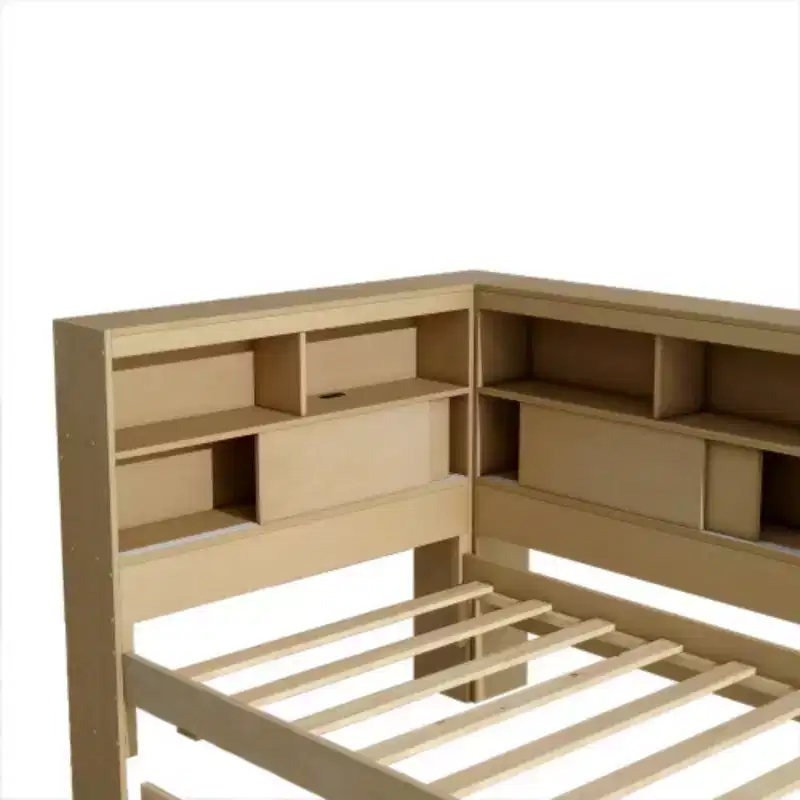 Twin Size Wood Daybed with Storage Shelves, USB and Trundle, Natural