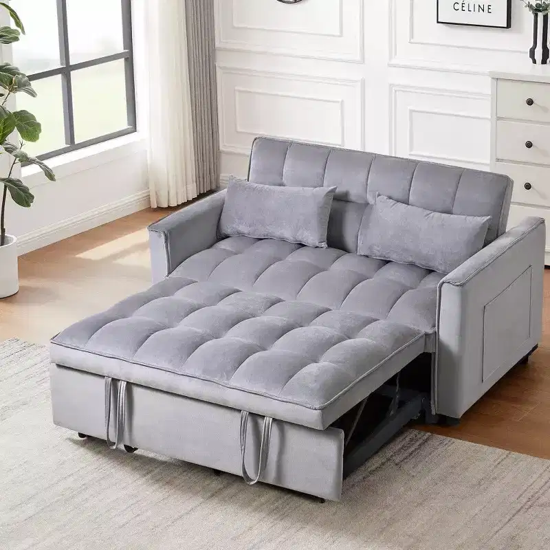 TUYOHW 3-in-1 Convertible Sleeper Sofa Bed,Modern Pull Out Couch with Adjustable Backrest & Storage Pockets,Velvet Loveseat for Living Room