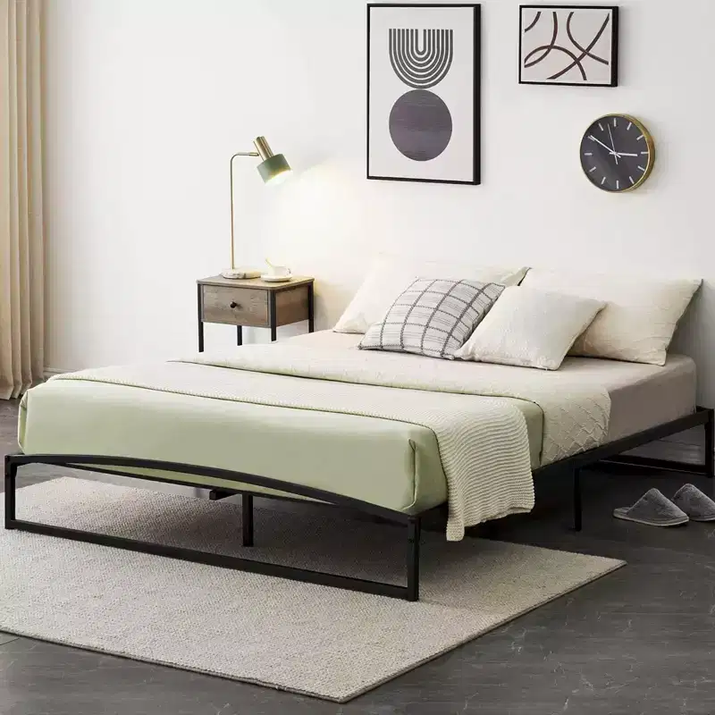 Low Bed Frame, 6 Inch California King Size Metal Platform Bed Frame with Arch Design, Heavy Duty Bed Frame, No Box Spring Needed, Black