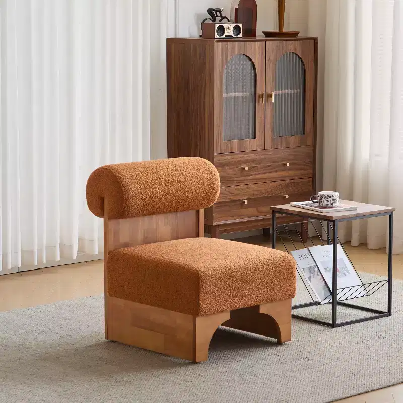 Modern Boucle Lounge Chair with Solid Wood Frame and Rolled Backrest, Soft Upholstery, for Various Rooms
