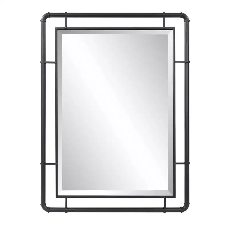 Howard Elliott Vanity and Wall Mirror with Metal Pipe Inspired Frame Matte Black