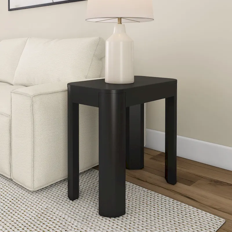 Black / Walnut Solid Pine Wood Rectangular Side Table with Rounded Edges for 1 Person