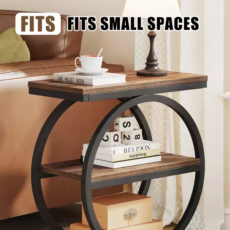 Industrial 3 Tier Sofa Side Table Slim Design Multifunctional Home Use