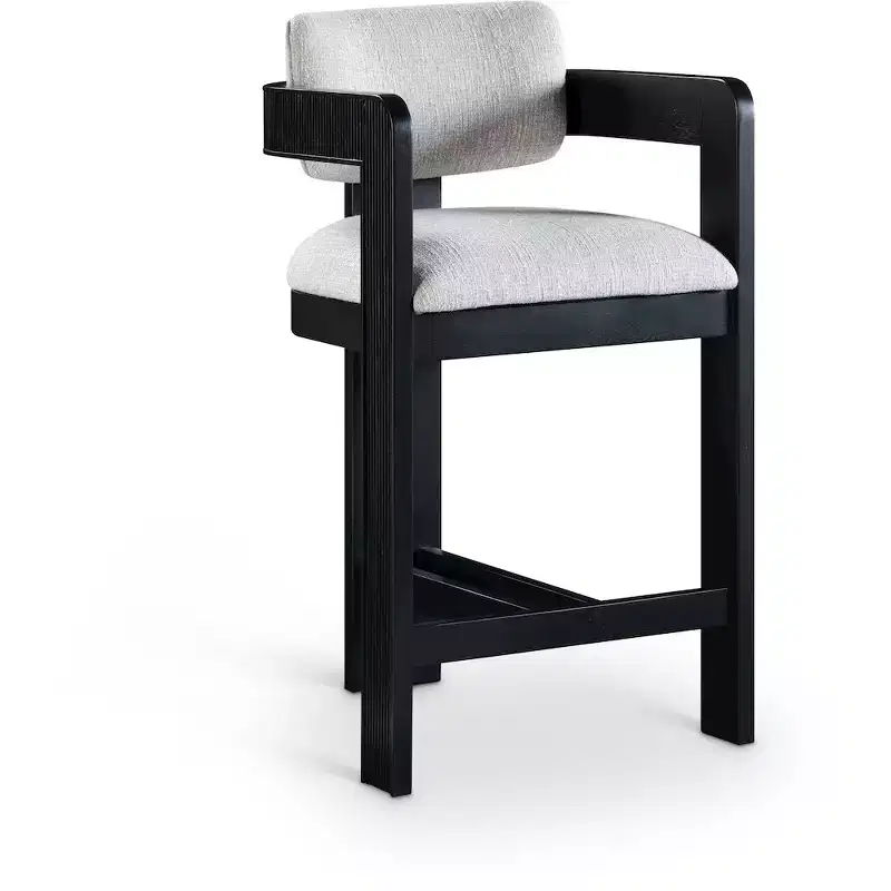Meridian Furniture,Sacha Grey Linen Textured Fabric Stool