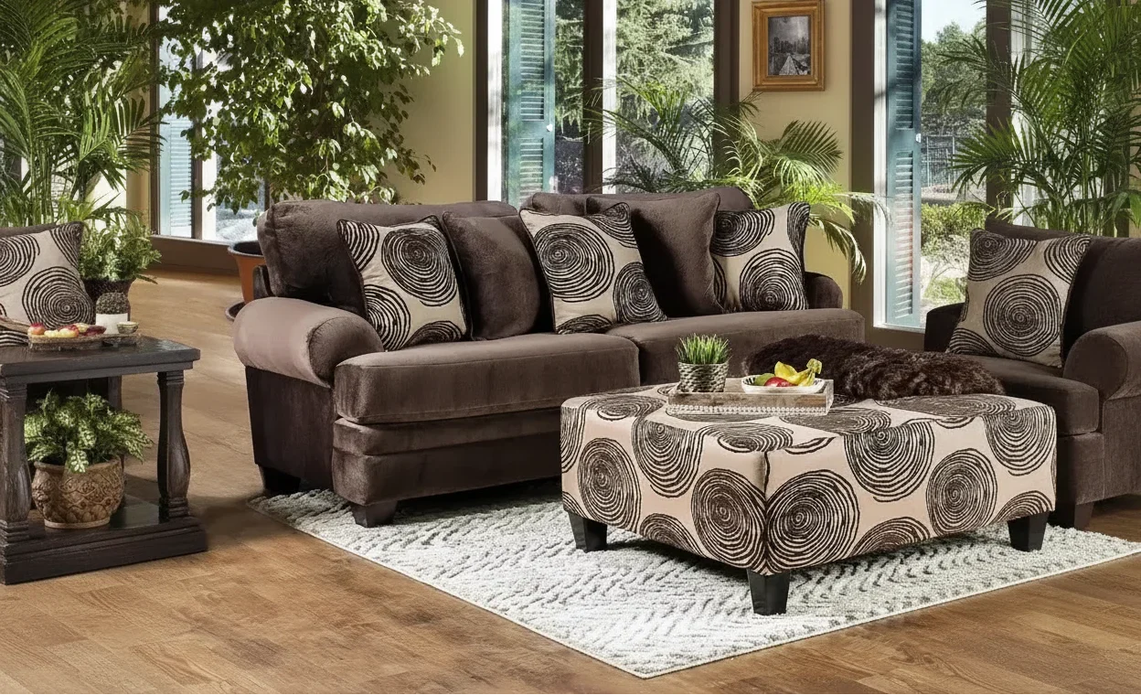 3-Seat Microfiber Sofa with Wood Frame and Accent Pillows