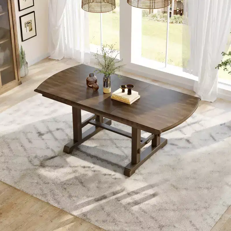 60-78 Extendable Dining Table with Removable Leaf, Large Expanding Table for 4-8
