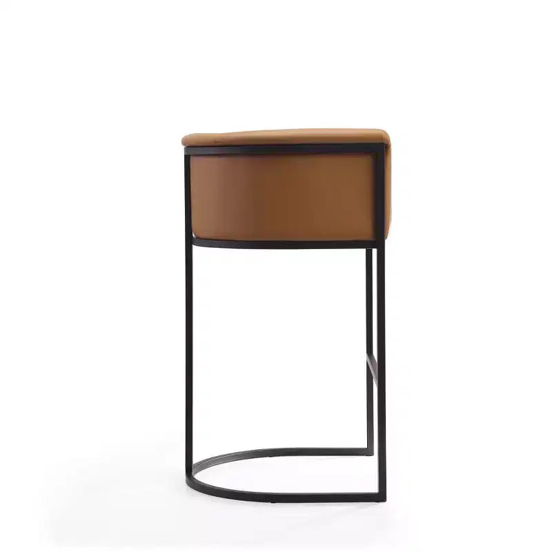 Mid-Century Modern Upholstered Metal Barstool Faux Leather 29.5