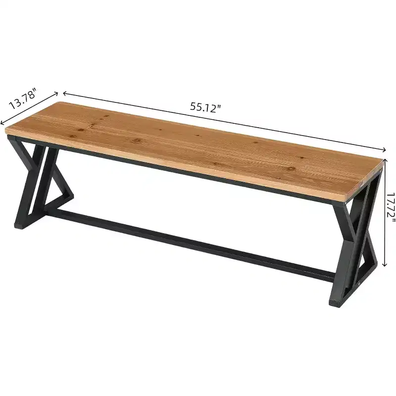 Lantine 55 Solid Wood Entryway Bench with Metal Legs, Rustic Industrial Indoor Seat for Hallway, Foyer, Bedroom, Living Room, Dining Room
