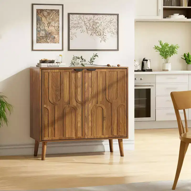 Farmhouse Storage Cabinet with 2 Doors and Adjustable Shelf, 31.5''W