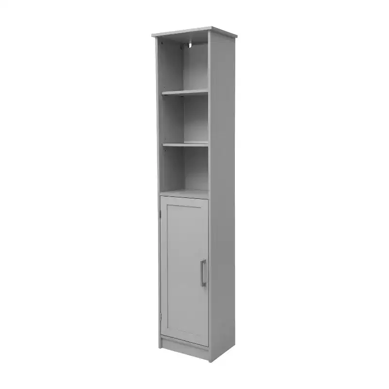 Flash Furniture Vega Freestanding Narrow Bathroom Linen Tower Storage Cabinet Organizer with Door, In-Cabinet Adjustable Shelf, and Upper Open Shelves