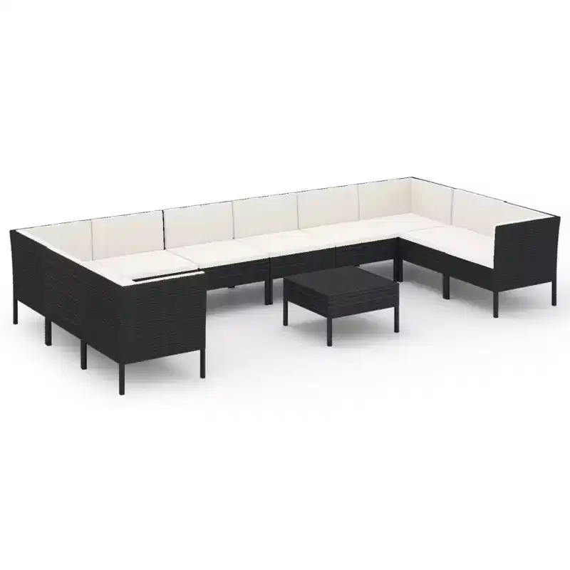 vidaXL Patio Lounge Set Outdoor Sectional Sofa Set Table Poly Rattan Black