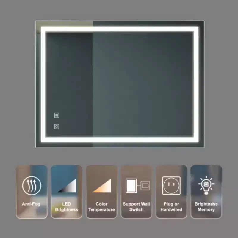 32x24 Inch LED Bathroom Mirror with Dimmable Touch Control and Wall Switch