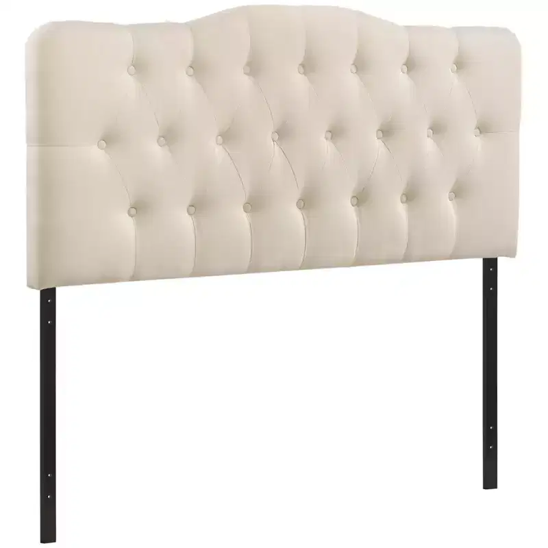 Queen Size Tufted Upholstered Fabric Headboard, Button Detail, Arch Design