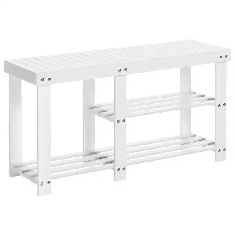 Bamboo Shoe Bench - 3-Tier Shoe Rack for Boots - Entryway Storage Organizer