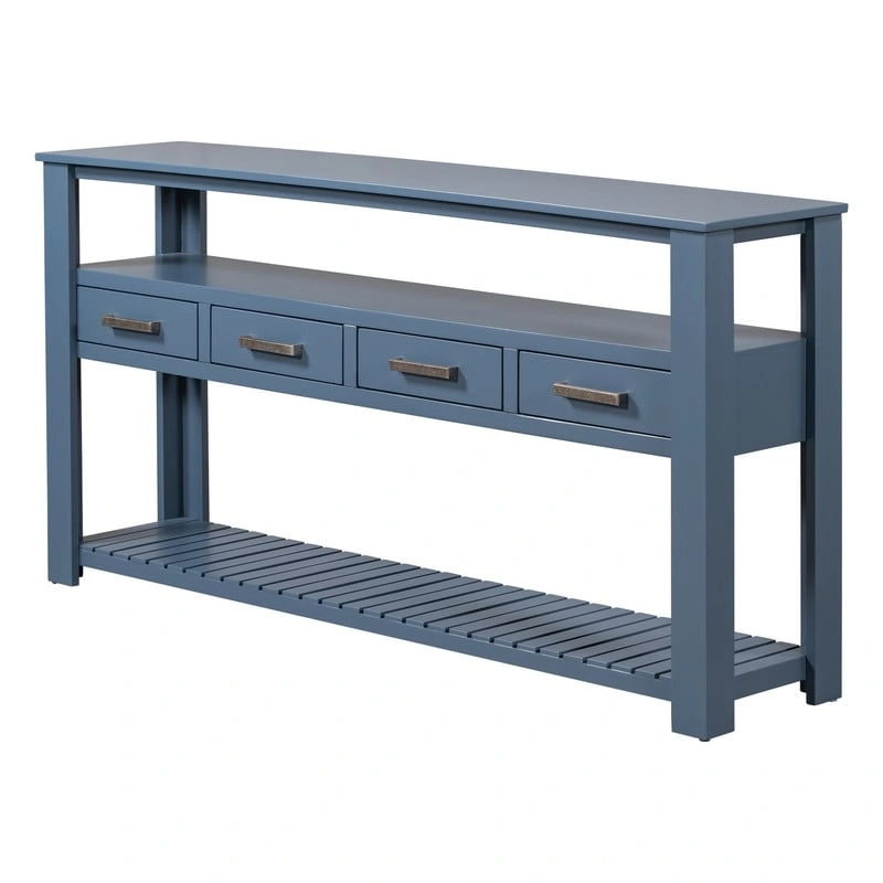 Long Entryway Console Sofa Table with Drawers, Farmhouse Wood Sofa Tables Console Table with 4 Drawers and 2 Shelves