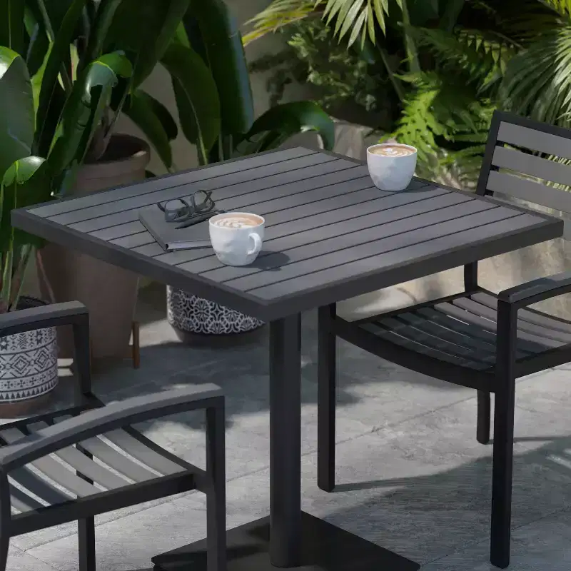 Flash Furniture Outdoor Patio Bistro Dining Table with Faux Teak Poly Slats
