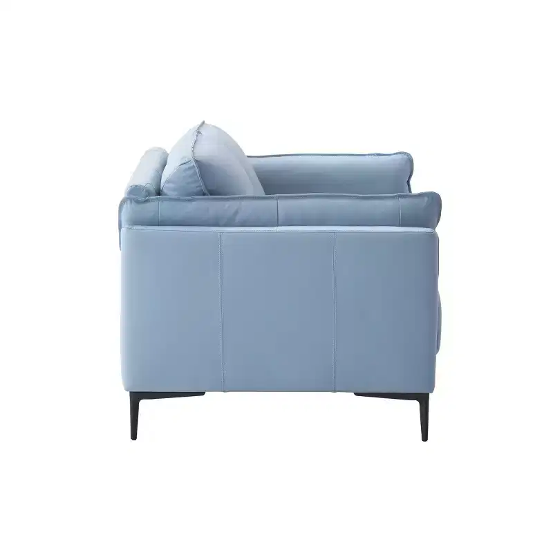 68" Mesut Sofa Light Blue Top Grain Leather with Metal Legs & Nailhead Trim - Acme Furniture