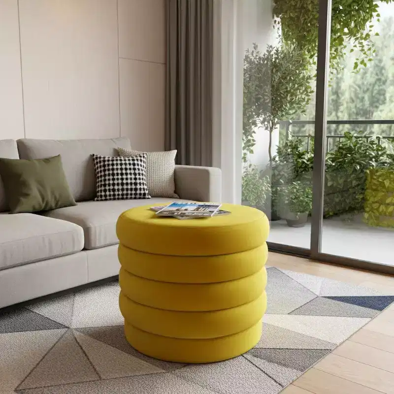 21 Yellow Velvet Tufted Round Cocktail Ottoman
