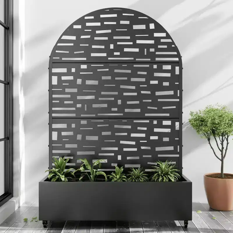 Planter Box with Trellis, Iron Black Arch Wide Edge, 72x47x16