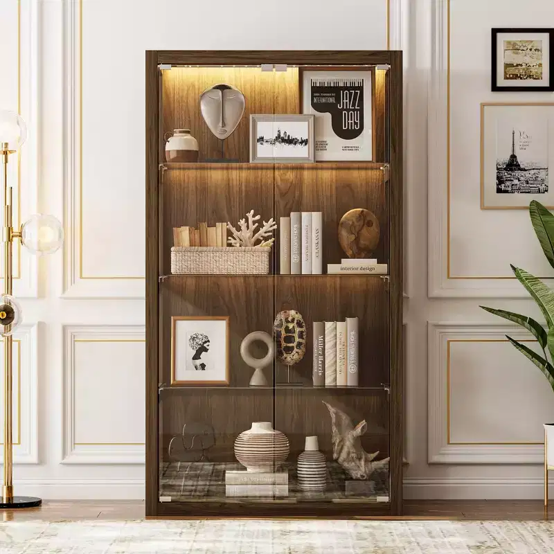 Glass Display Cabinet with LED Lights & Press-to-Open Doors – 63