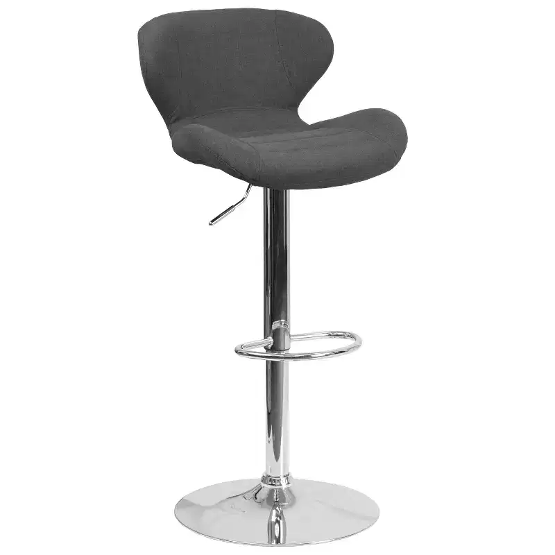 Adjustable Height Barstool, Contemporary Curved Back with Metal Pedestal Base and Footrest