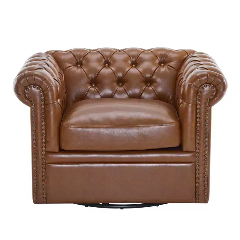 Christopher Knight Home Andrew Upholstered Button Tufted Swivel Club Chair with Roll ArmsDark Green/PU