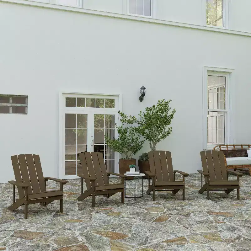 Merrick Lane Set of 4 All-Weather Poly Resin Wood Adirondack Chairs