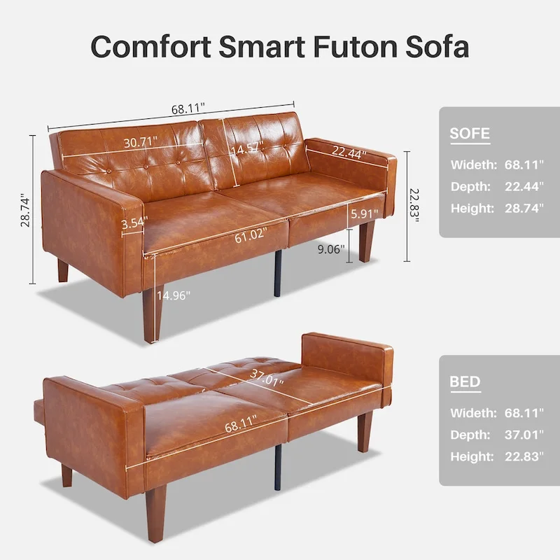 Convertible Sofa Bed Adjustable Fabric Couch Sleeper Modern Recliner Reversible Loveseat Folding Daybed Guest Bed with 2 Pillows