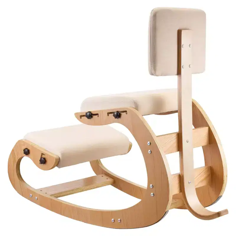 Ergonomic Kneeling Chair, Wooden Posture Knee Chair with Adjustable Thick Foam Cushions, Backrest and Wood Frame, Adjustable Height, Off-white