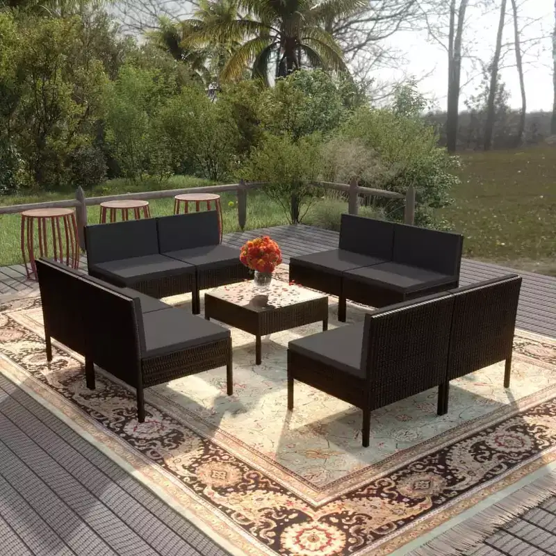 vidaXL Garden Lounge Set Black PE rattan Modular Garden Lounge Set