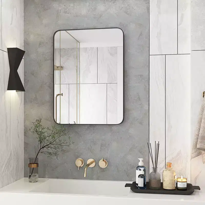 Wall Bathroom Mirror  Black Frame, Moisture-Resistant & Shatter-Safe Design (Horizontal/Vertical)