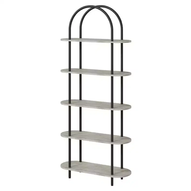 Black & Graphite Gray 71 Arched Bookshelf Set of 2 C 5-Tier Metal Frame Bookcase for Living Room/Bedroom/Office